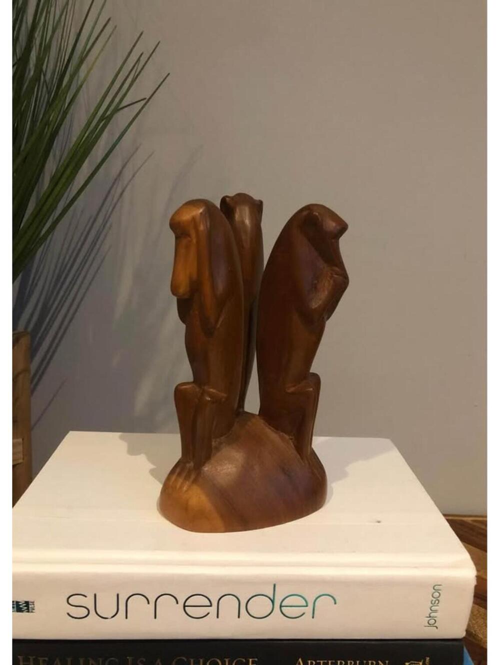 3 wise monkeys wood sculpture